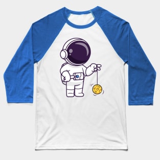 Cute Astronaut Playing Moon Yoyo Cartoon Baseball T-Shirt